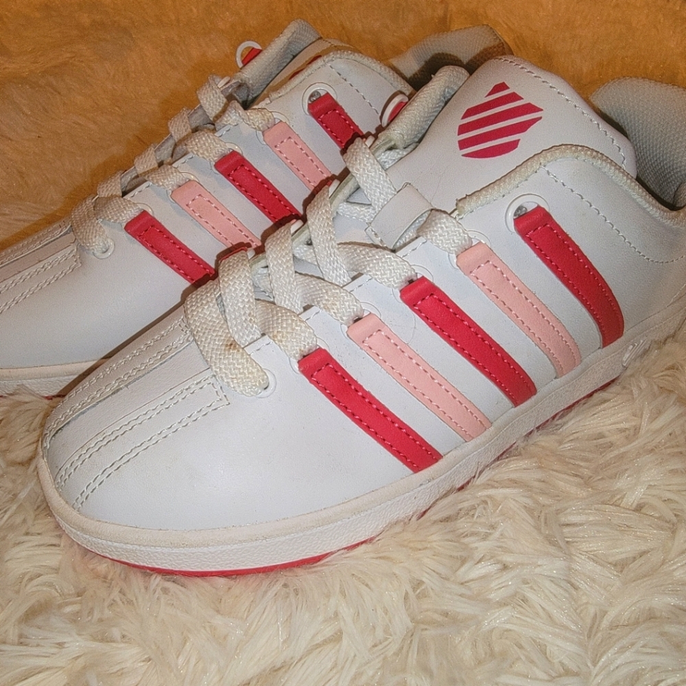 K-Swiss - Size USA 5 (Eur. 37.5) - White with Light and Dark Pink Stripes - GUC